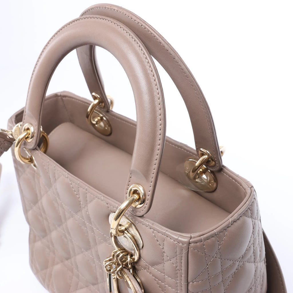Dior Lady Dior Medium Cannage Leather 2Way Handbag in Beige
