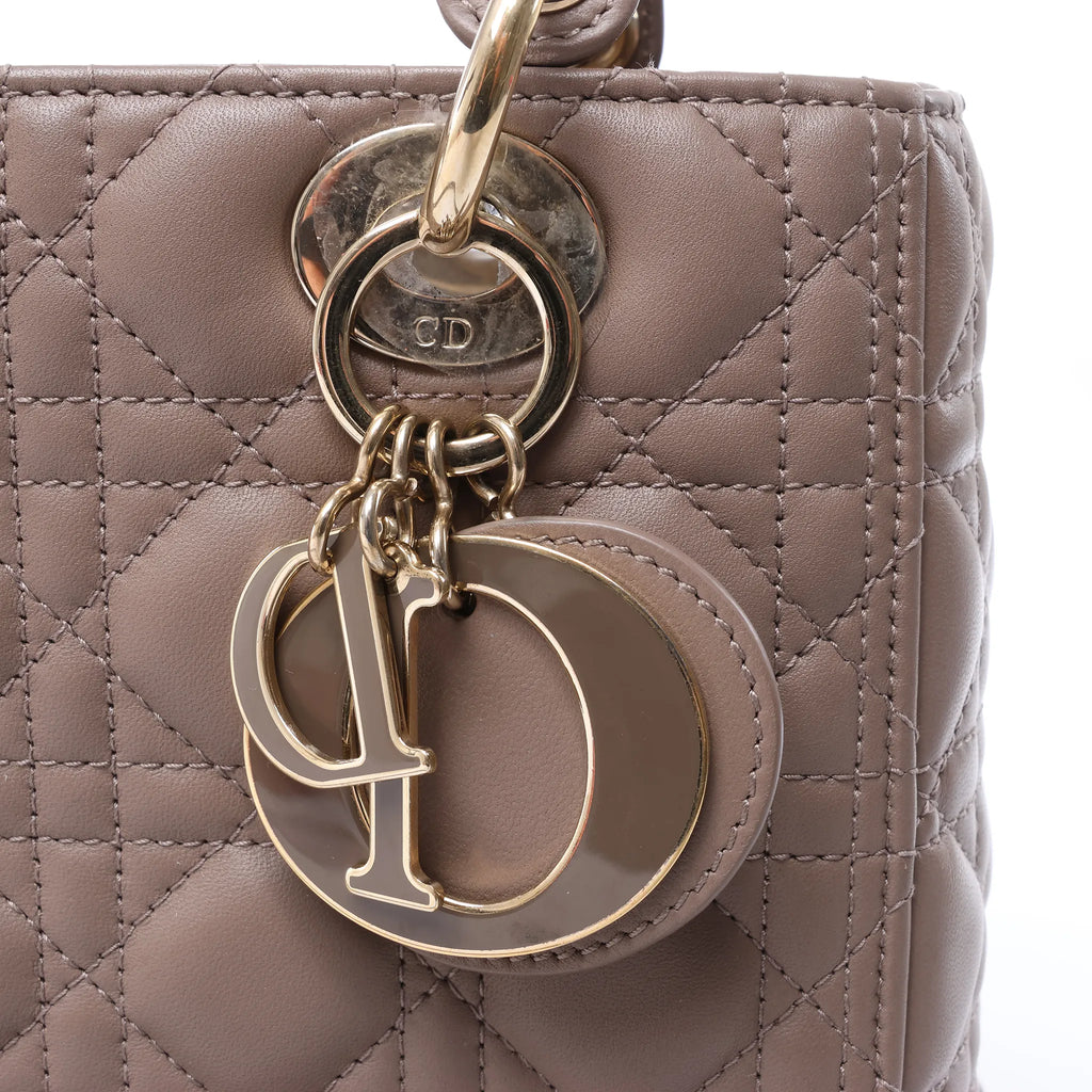 Dior Lady Dior Medium Cannage Leather 2Way Handbag in Beige