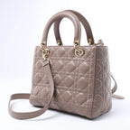 Dior Lady Dior Medium Cannage Leather 2Way Handbag in Beige