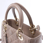 Dior Lady Dior Medium Cannage Leather 2Way Handbag in Beige