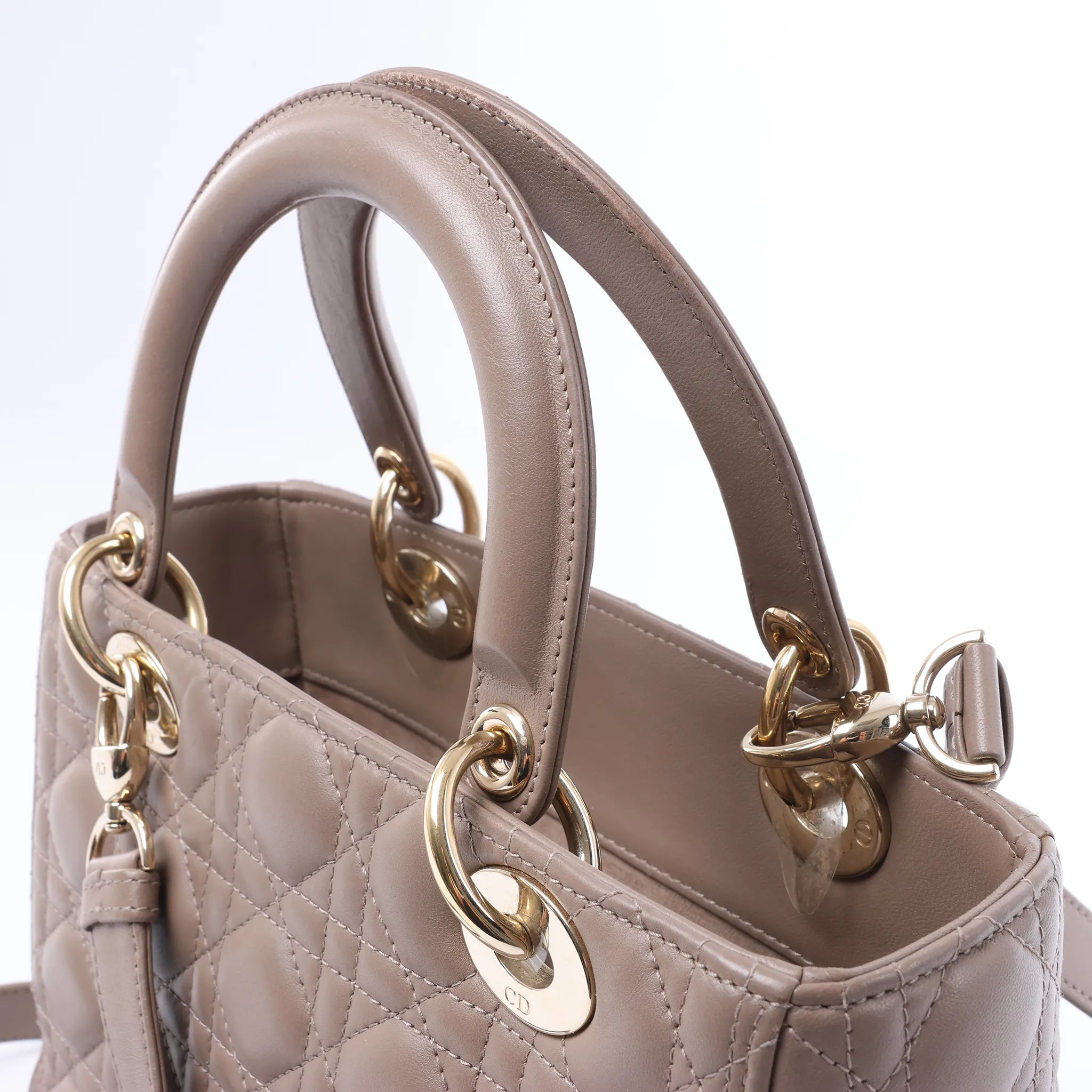 Dior Lady Dior Medium Cannage Leather 2Way Handbag in Beige