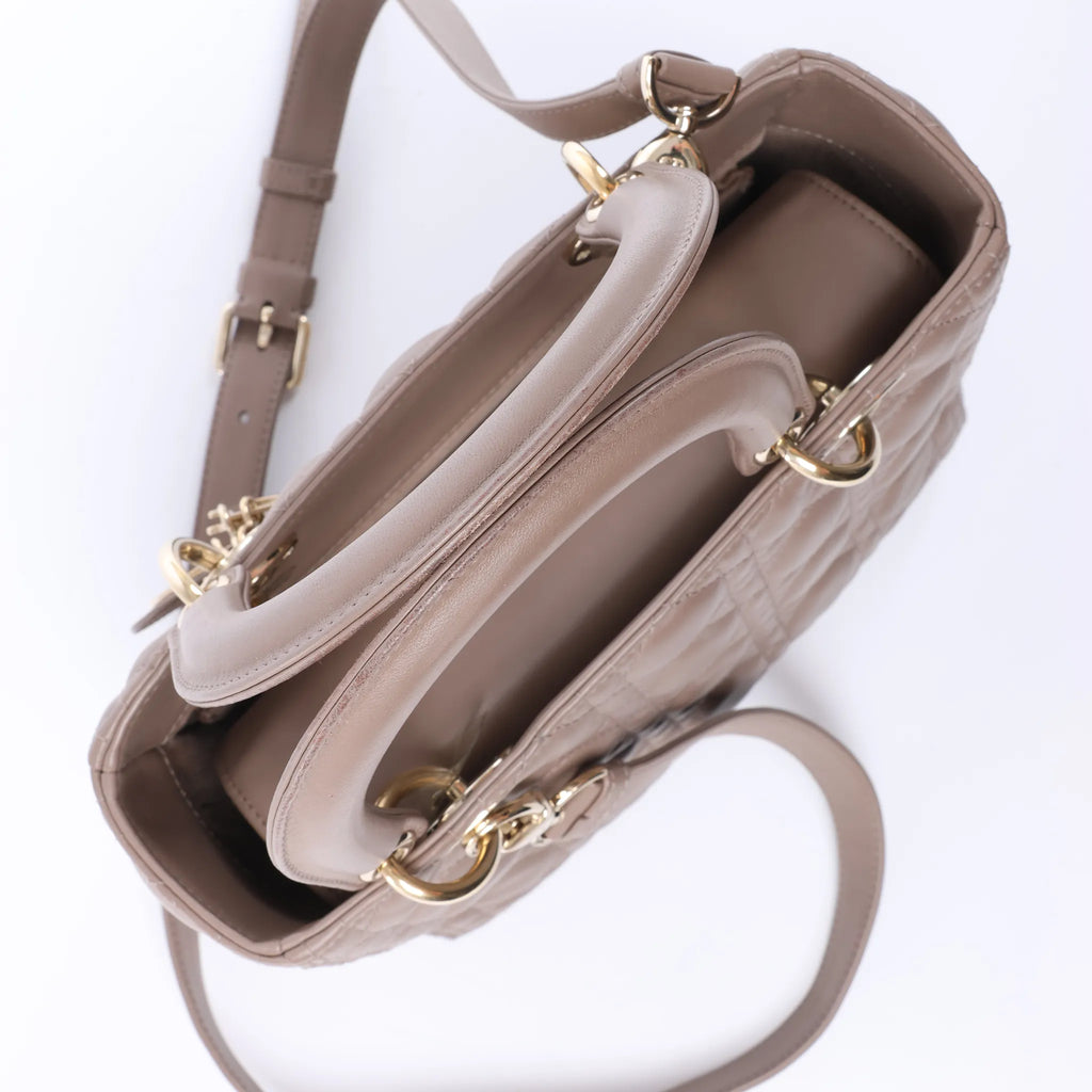Dior Lady Dior Medium Cannage Leather 2Way Handbag in Beige