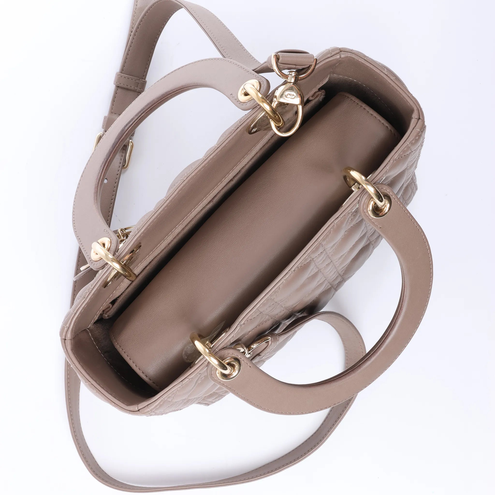 Dior Lady Dior Medium Cannage Leather 2Way Handbag in Beige