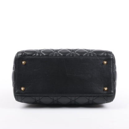 Sac à main Christian Dior Lady Dior Cannage en cuir noir, taille moyenne, 2 voies