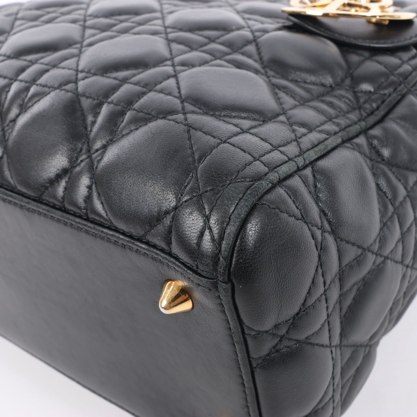 Sac à main Christian Dior Lady Dior Cannage en cuir noir, taille moyenne, 2 voies