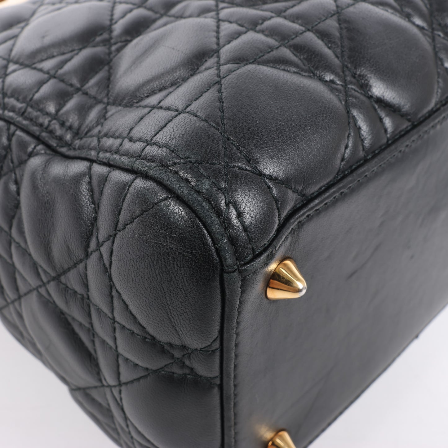 Sac à main Christian Dior Lady Dior Cannage en cuir noir, taille moyenne, 2 voies