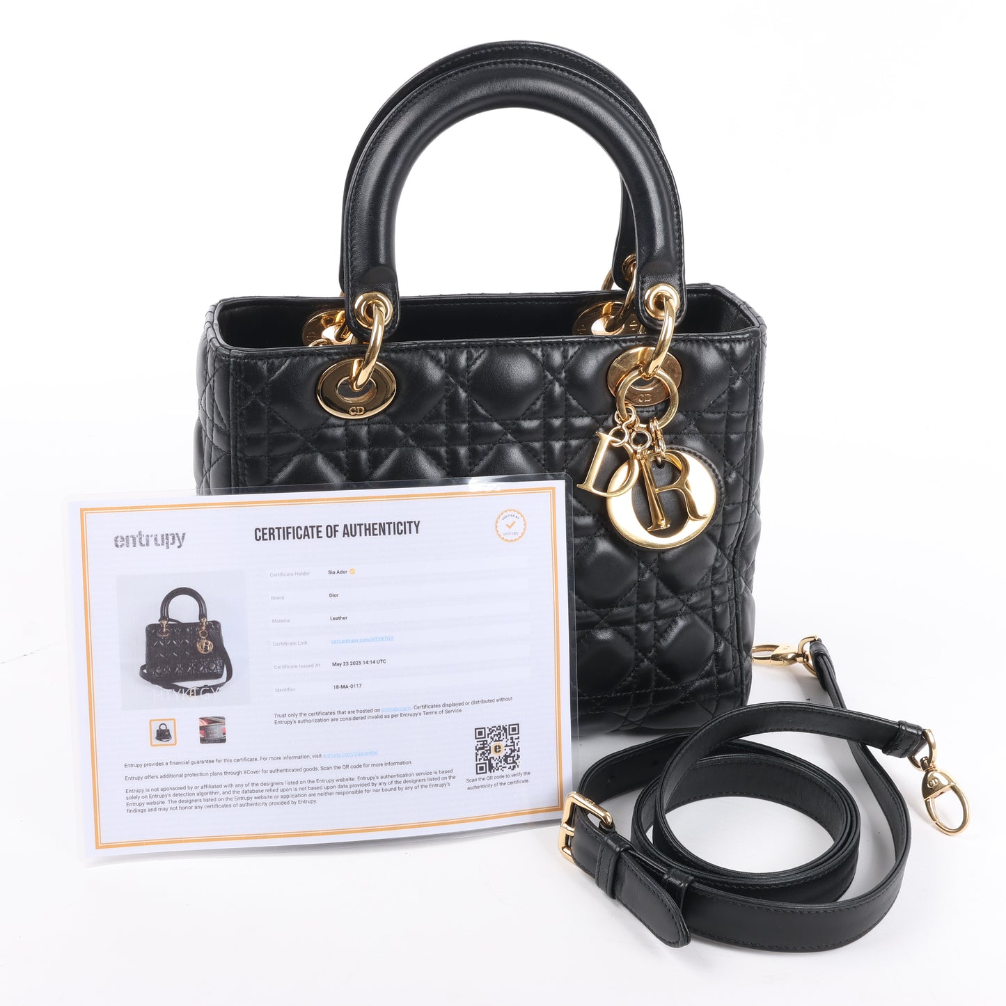 Sac à main Christian Dior Lady Dior Cannage en cuir noir, taille moyenne, 2 voies
