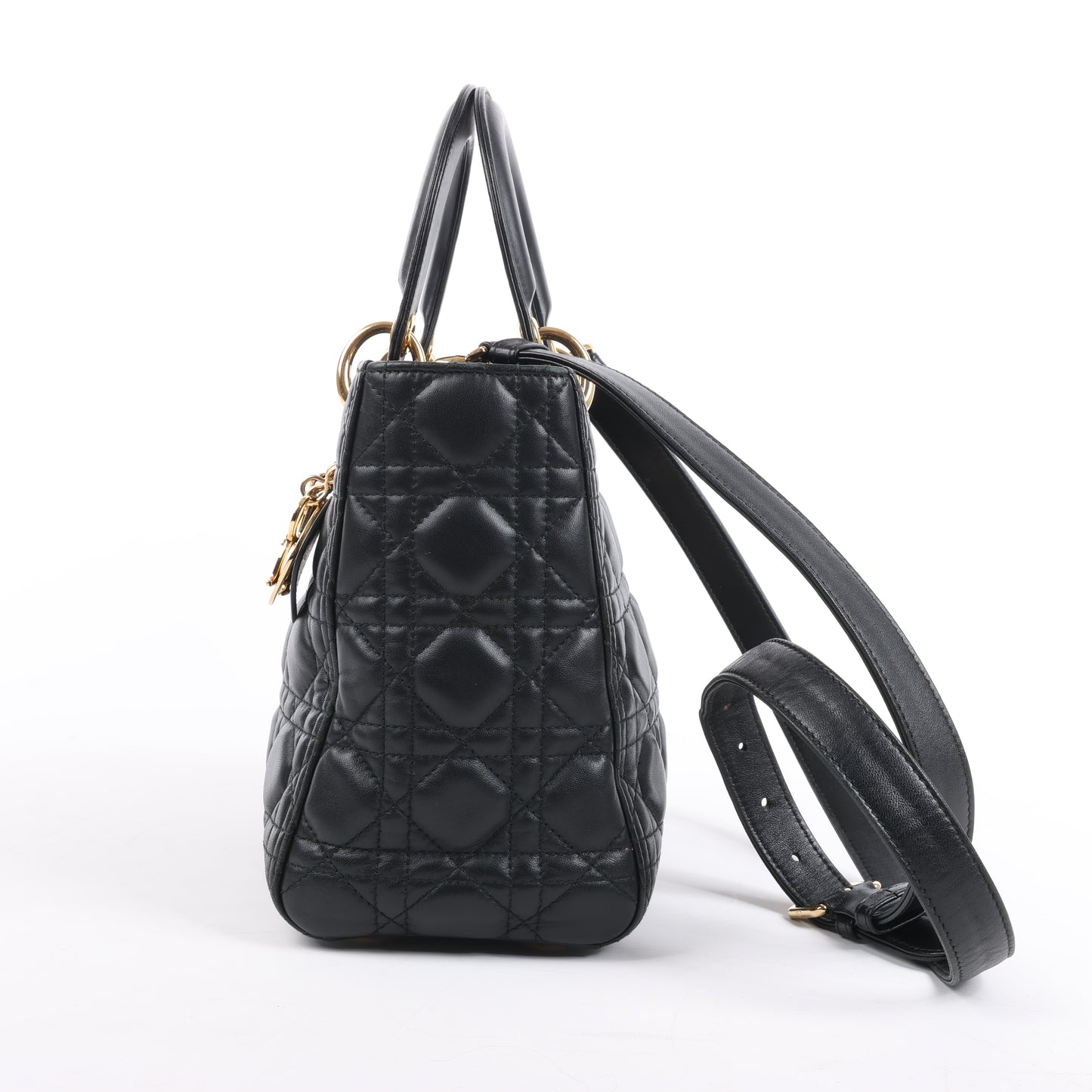 Sac à main Christian Dior Lady Dior Cannage en cuir noir, taille moyenne, 2 voies