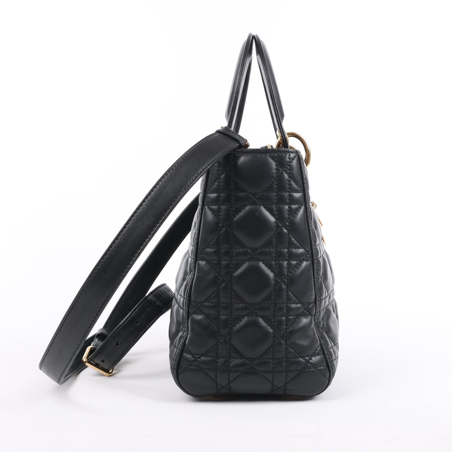 Sac à main Christian Dior Lady Dior Cannage en cuir noir, taille moyenne, 2 voies