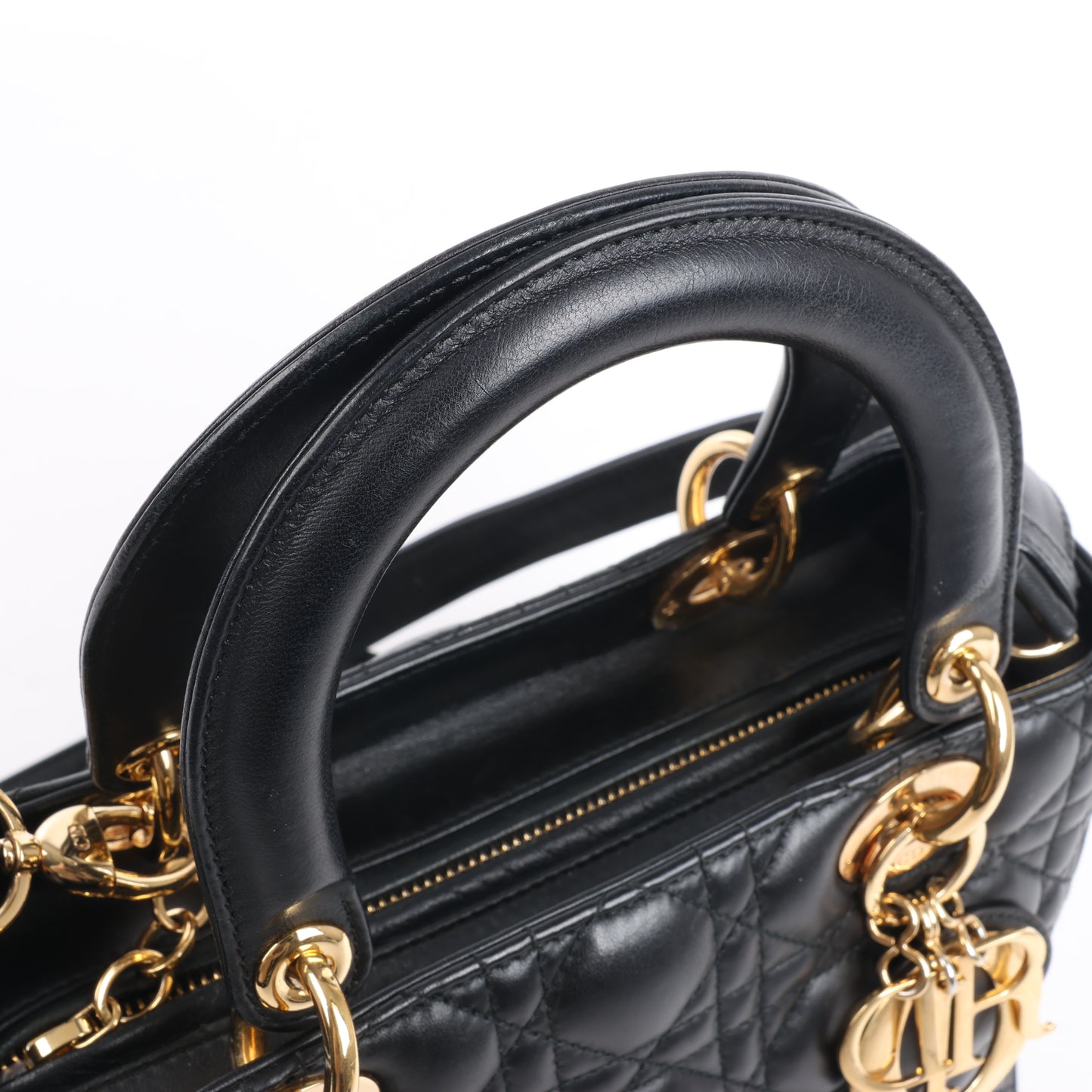 Sac à main Christian Dior Lady Dior Cannage en cuir noir, taille moyenne, 2 voies