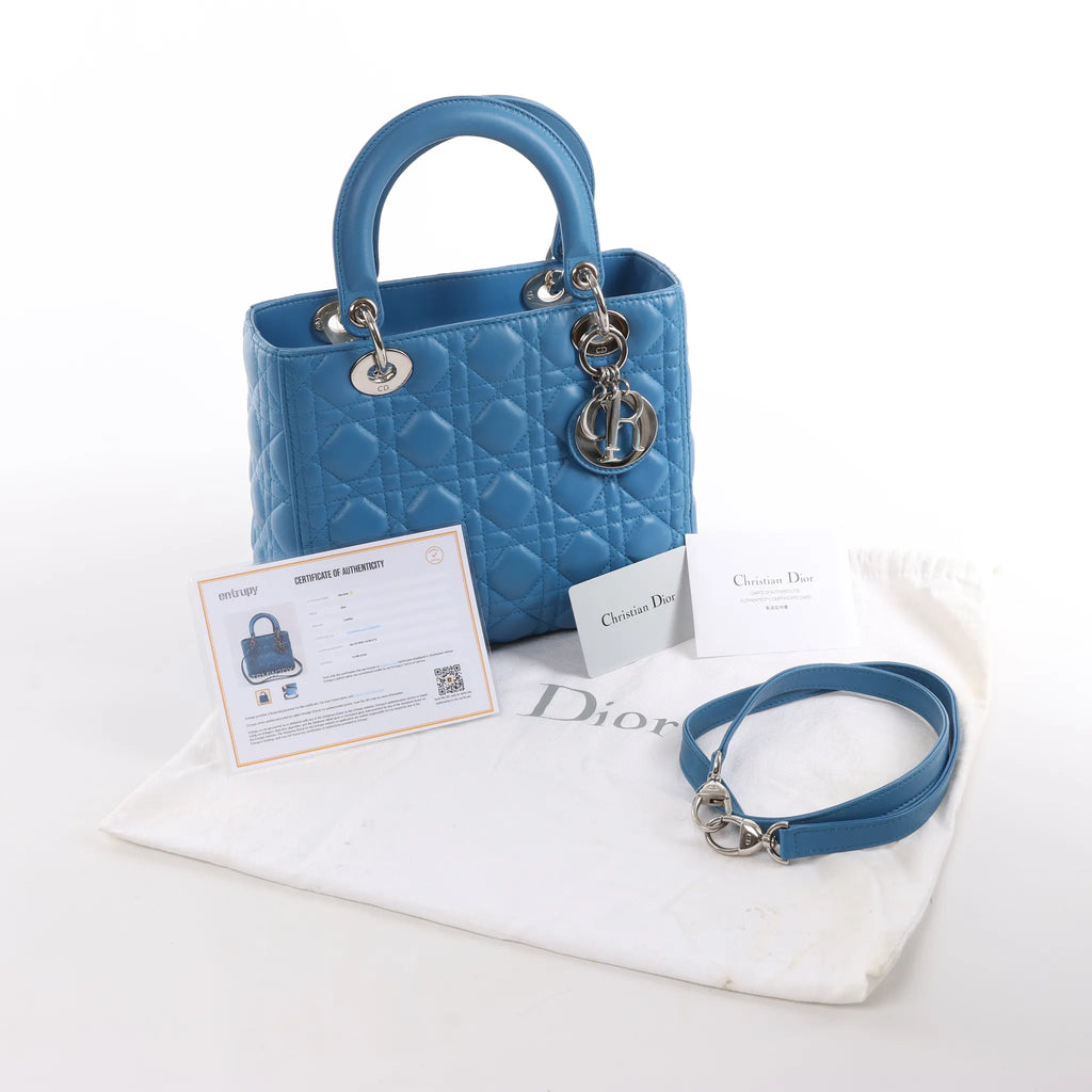 Dior Lady Dior Leather Medium 2Way Handbag in Blue