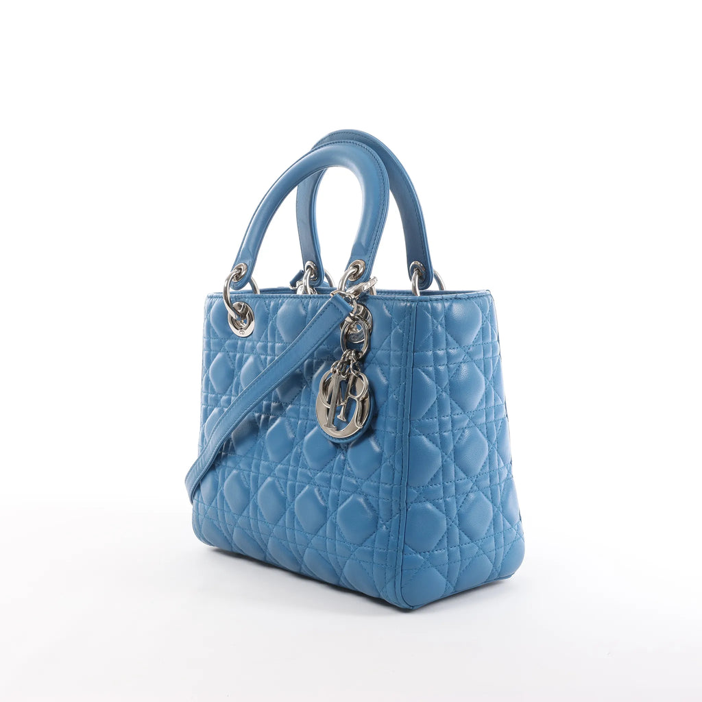 Dior Lady Dior Leather Medium 2Way Handbag in Blue