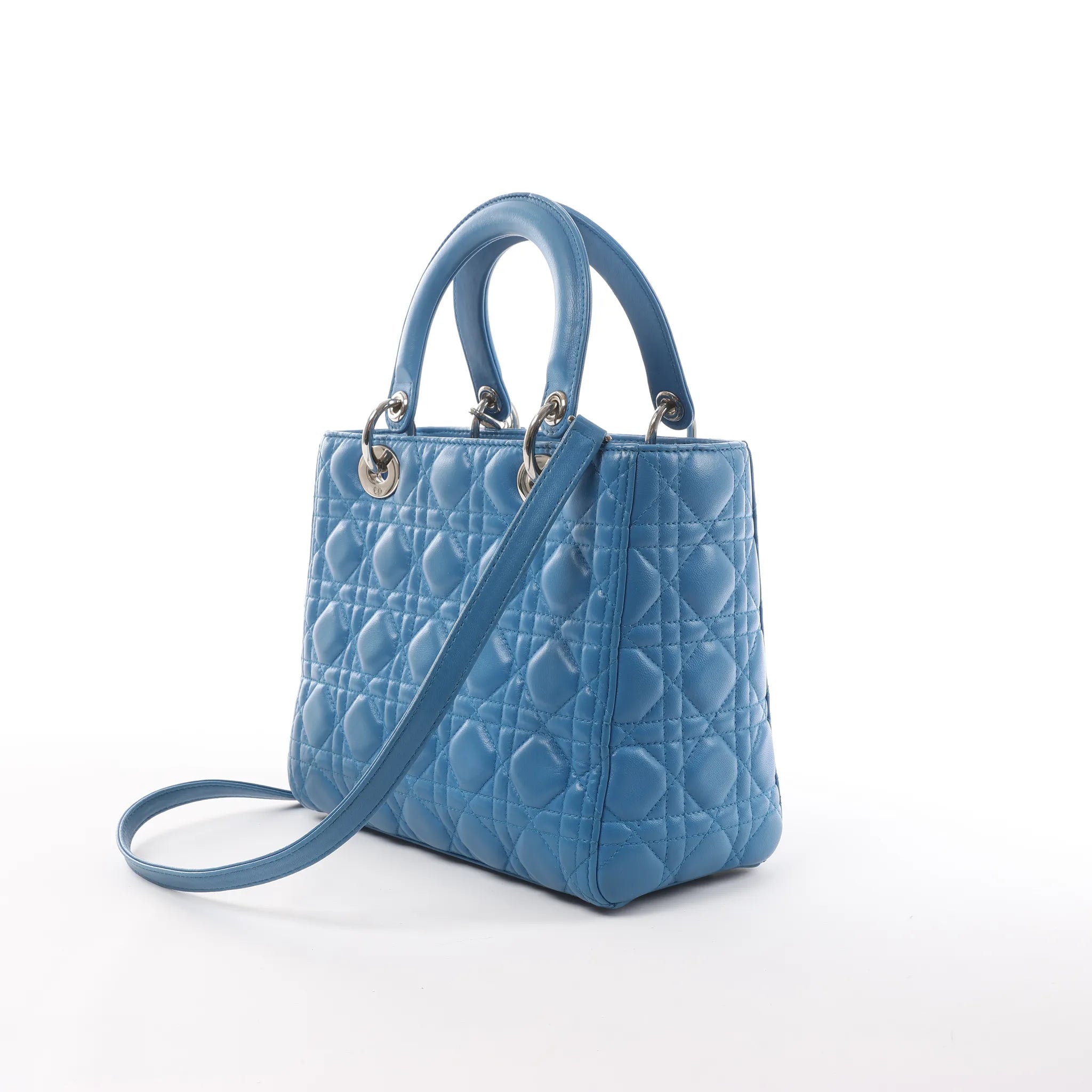 Dior Lady Dior Leather Medium 2Way Handbag in Blue