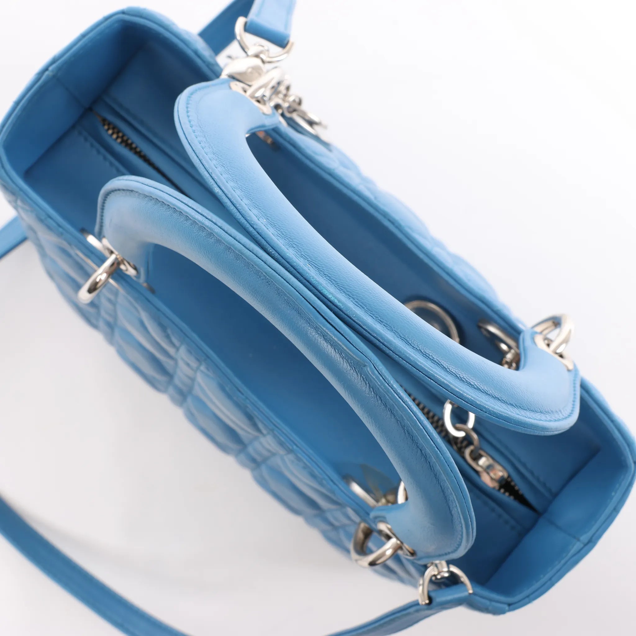 Dior Lady Dior Leather Medium 2Way Handbag in Blue
