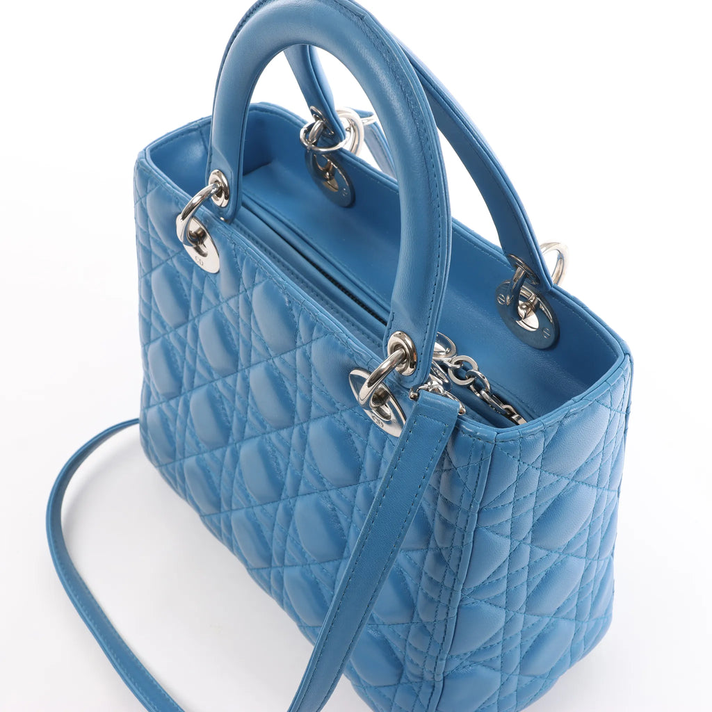 Dior Lady Dior Leather Medium 2Way Handbag in Blue