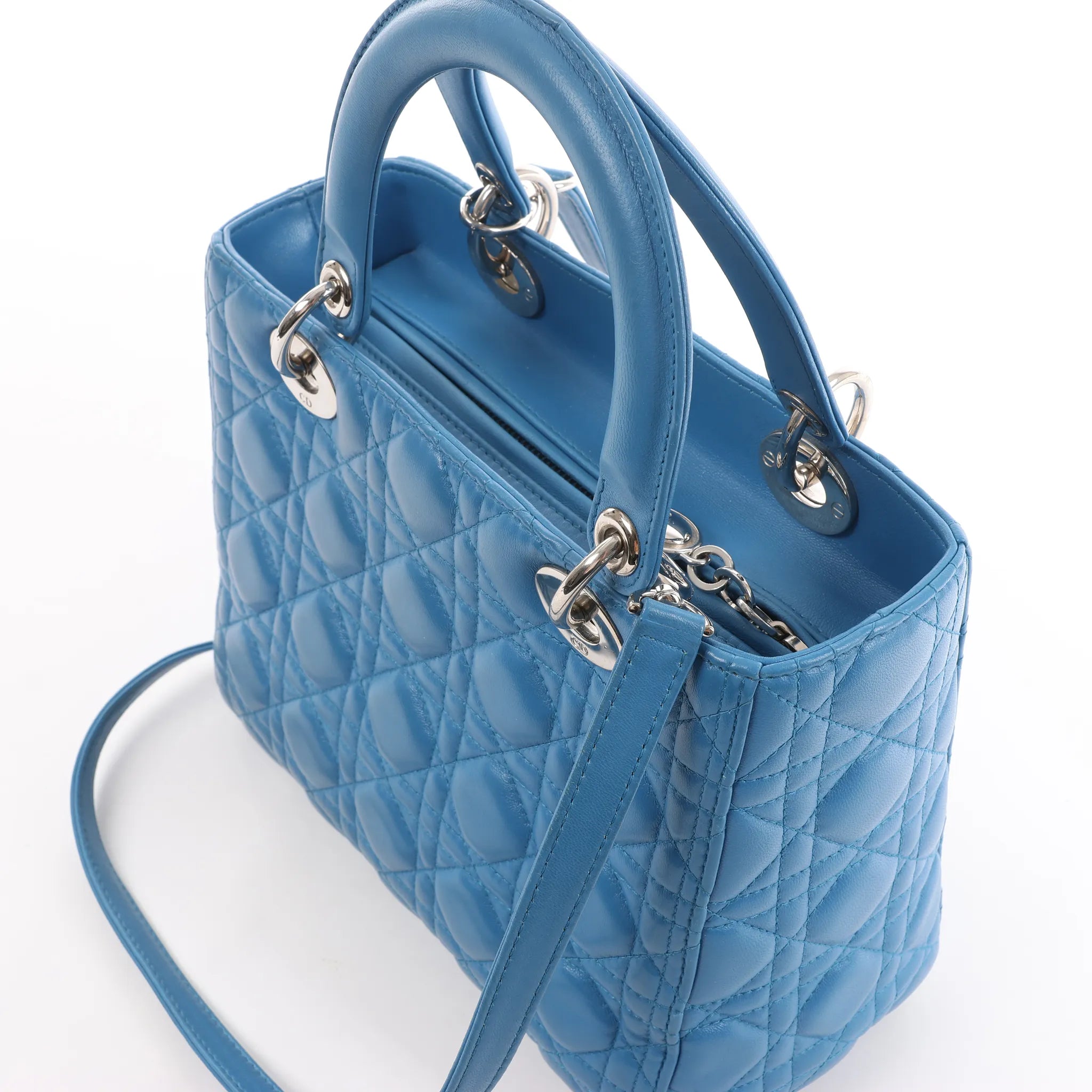 Dior Lady Dior Leather Medium 2Way Handbag in Blue