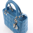 Dior Lady Dior Leather Medium 2Way Handbag in Blue