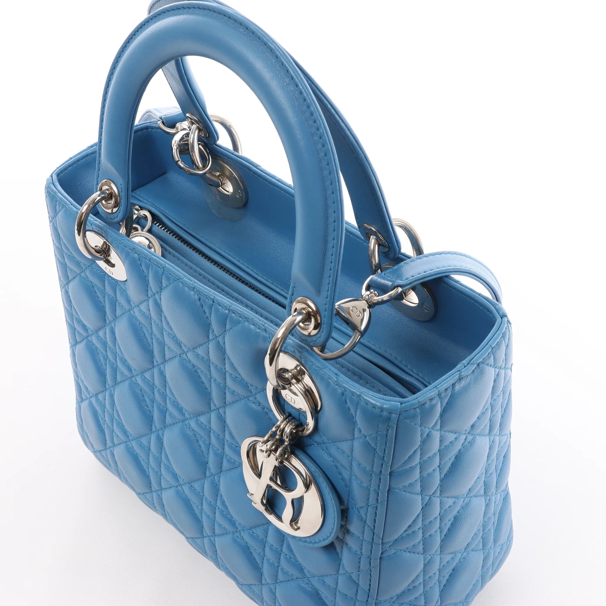 Dior Lady Dior Leather Medium 2Way Handbag in Blue