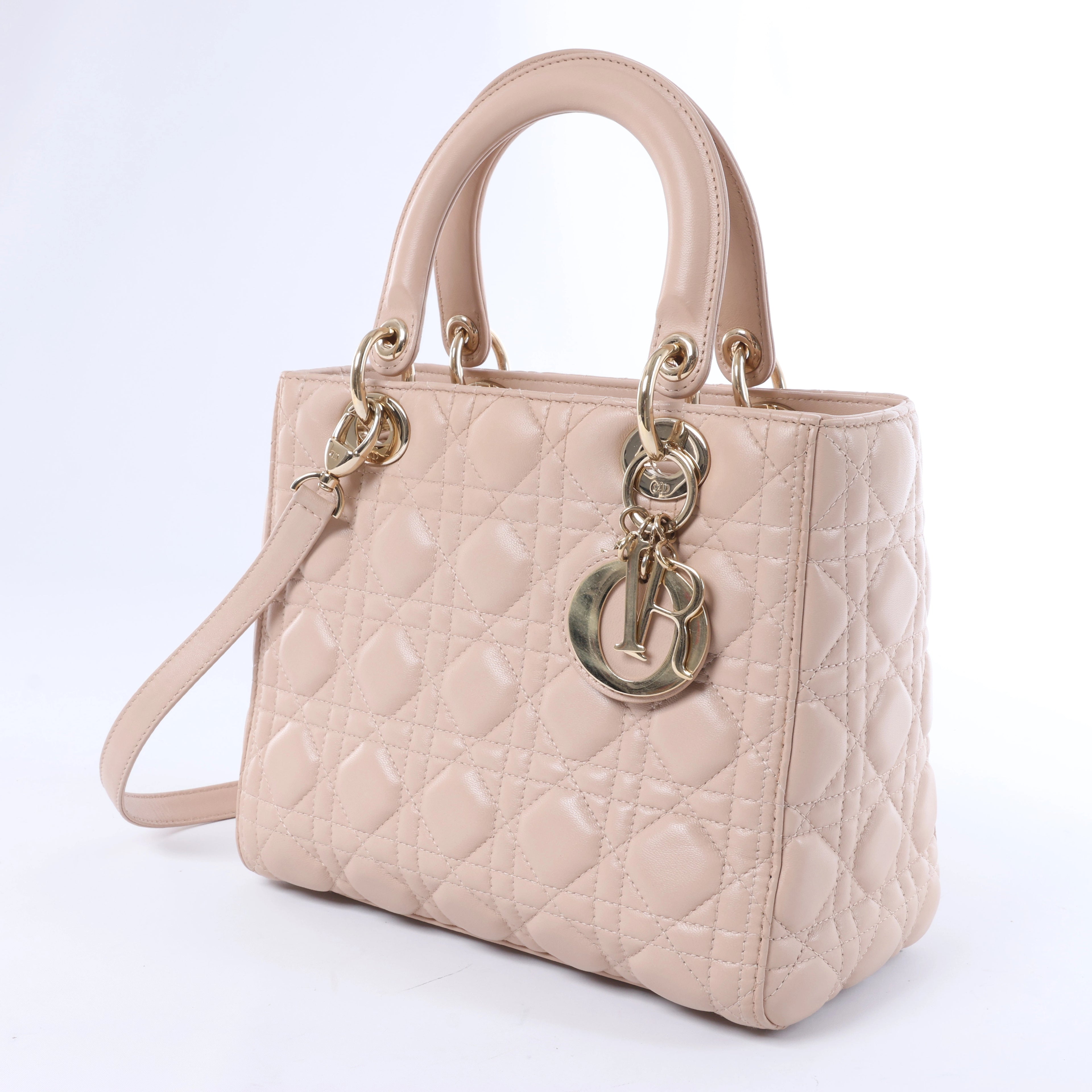 Dior Lady Dior Cannage Leather 2Way Handbag in Pink