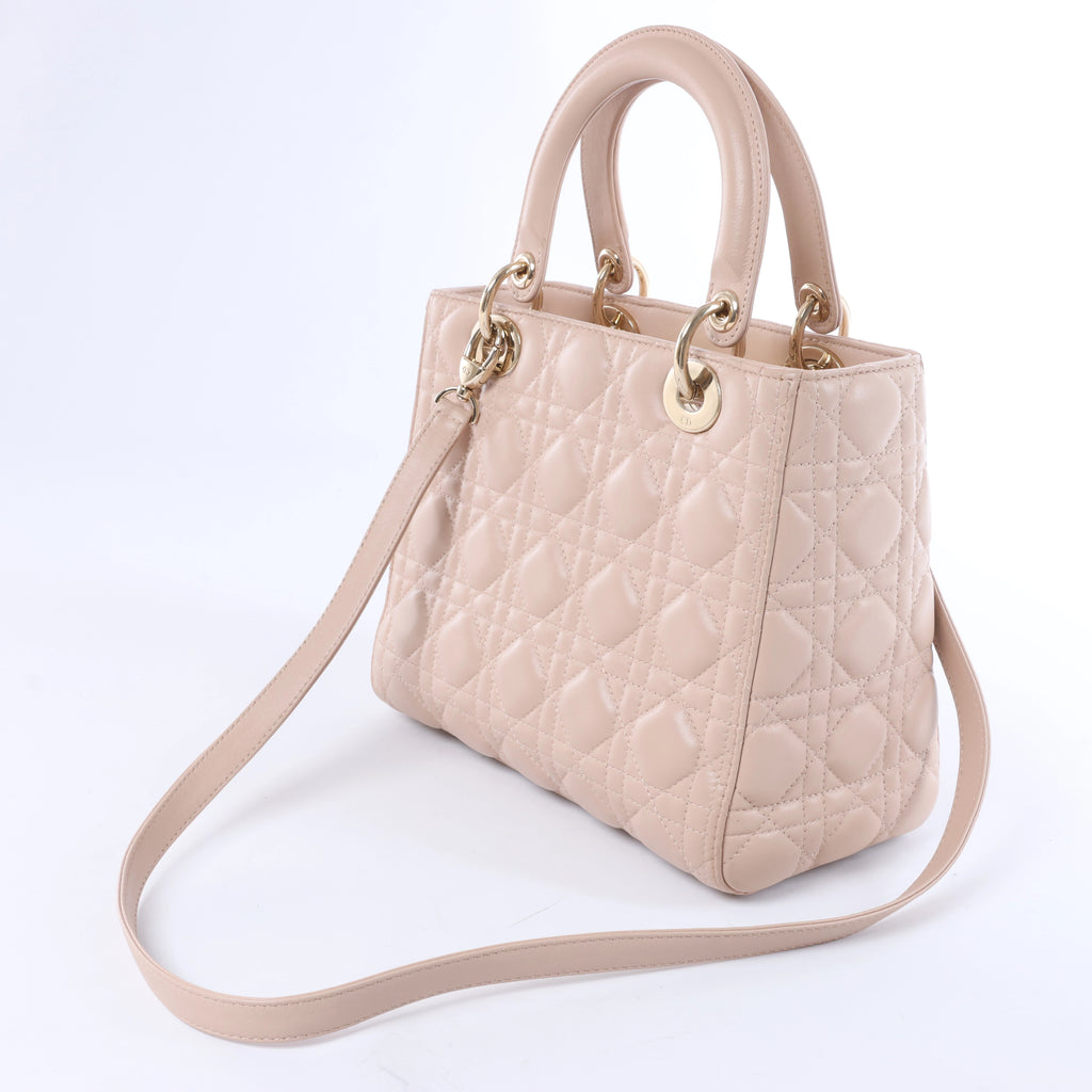 Dior Lady Dior Cannage Leather 2Way Handbag in Pink