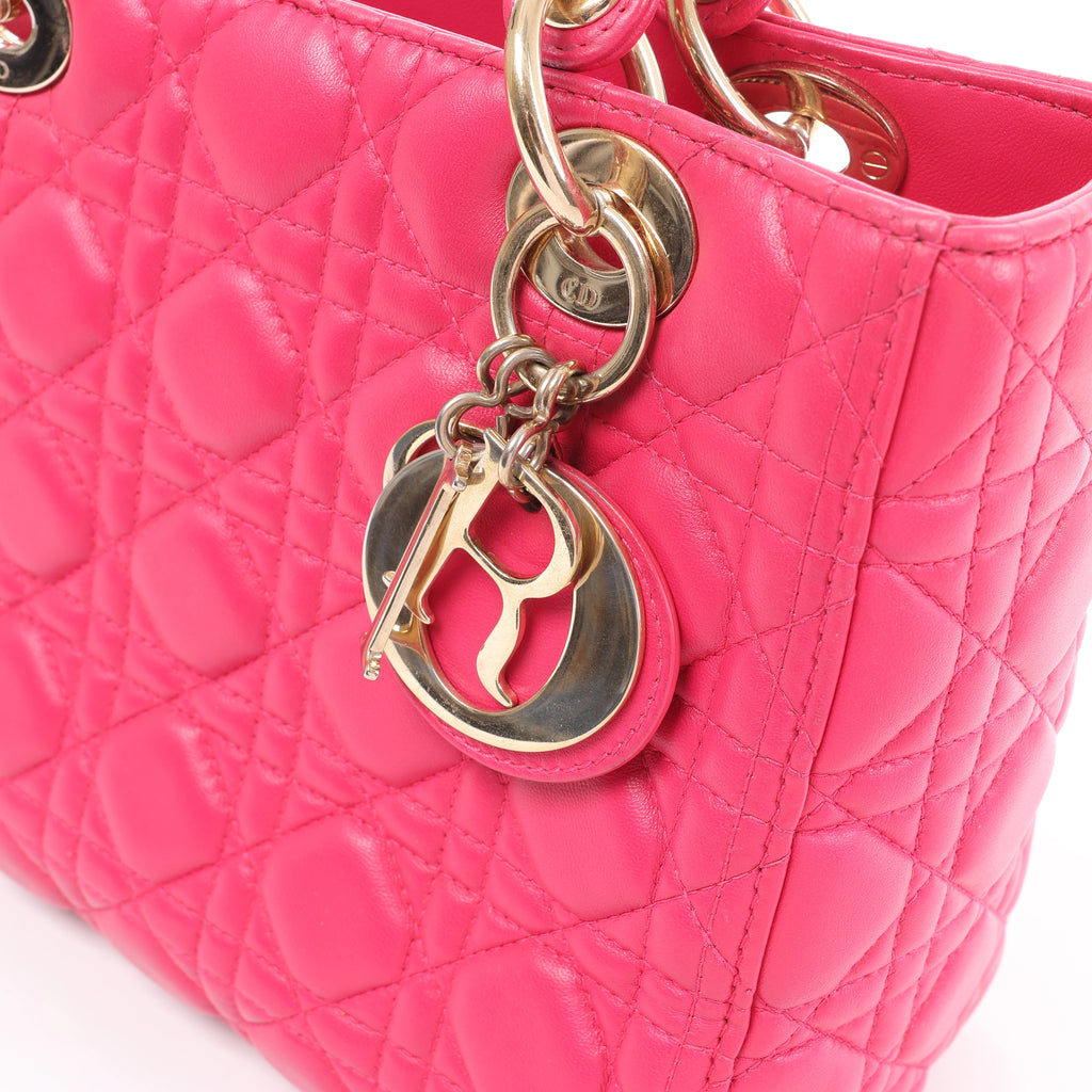 Christian Dior Lady Dior Medium Cannage Leather 2Way Handbag in Pink