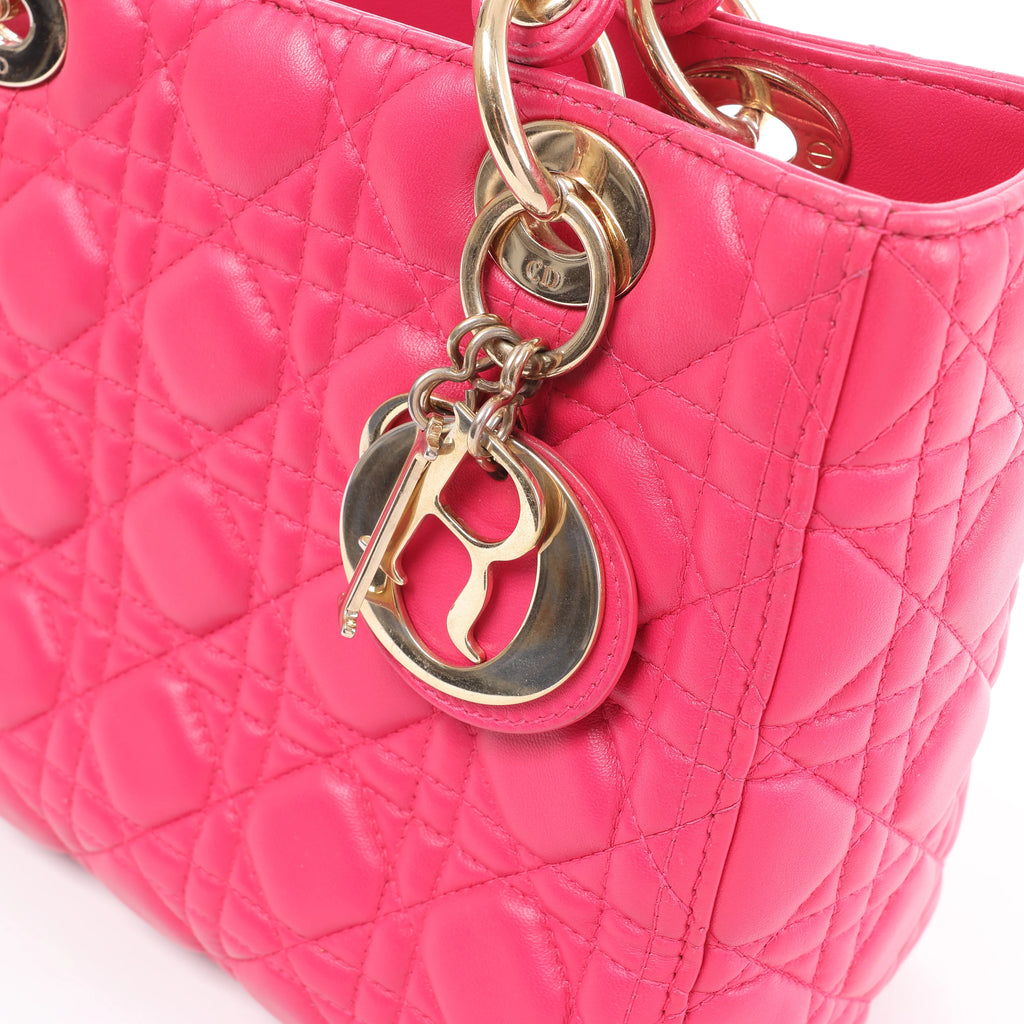 Christian Dior Lady Dior Medium Cannage Leather 2Way Handbag in Pink