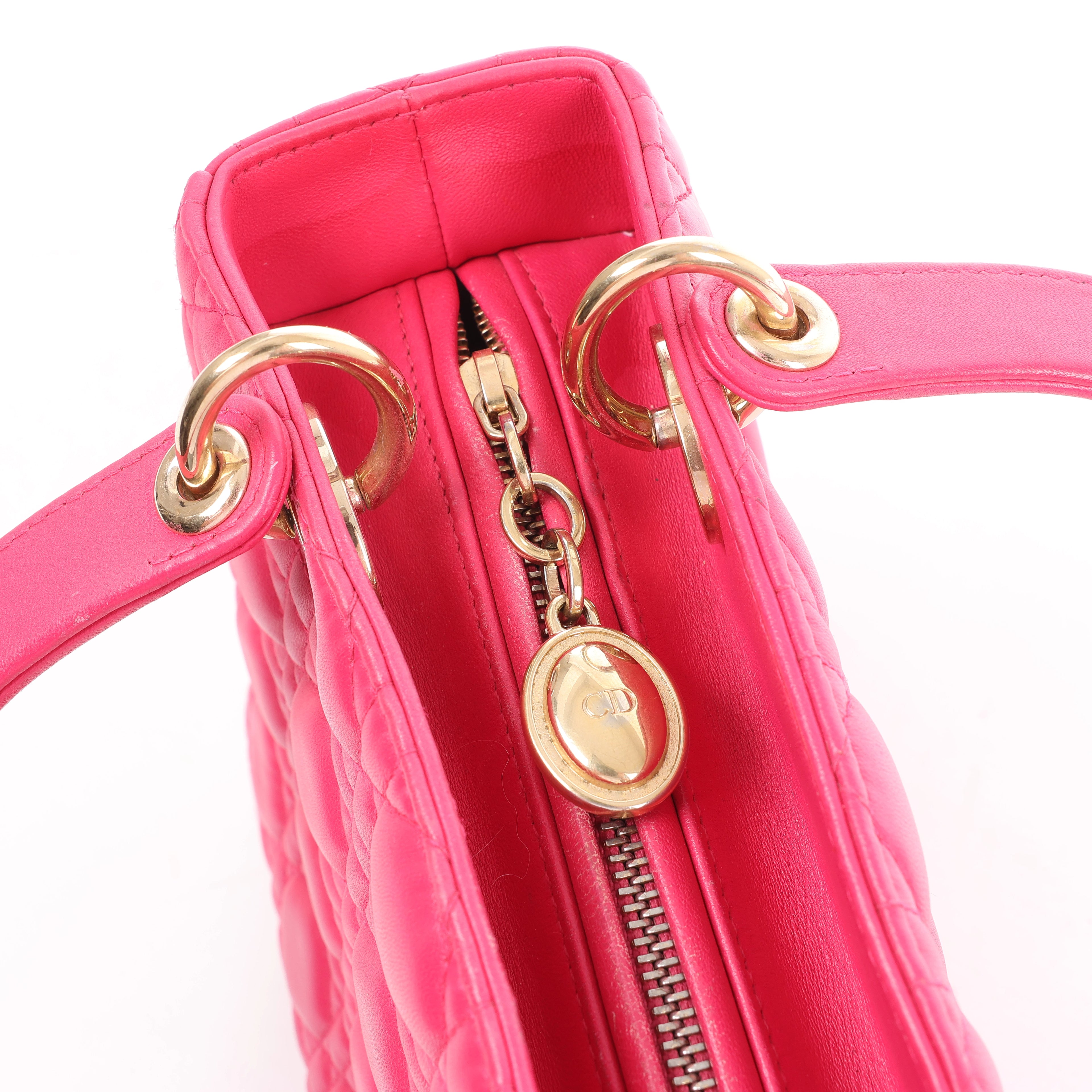 Christian Dior Lady Dior Medium Cannage Leather 2Way Handbag in Pink