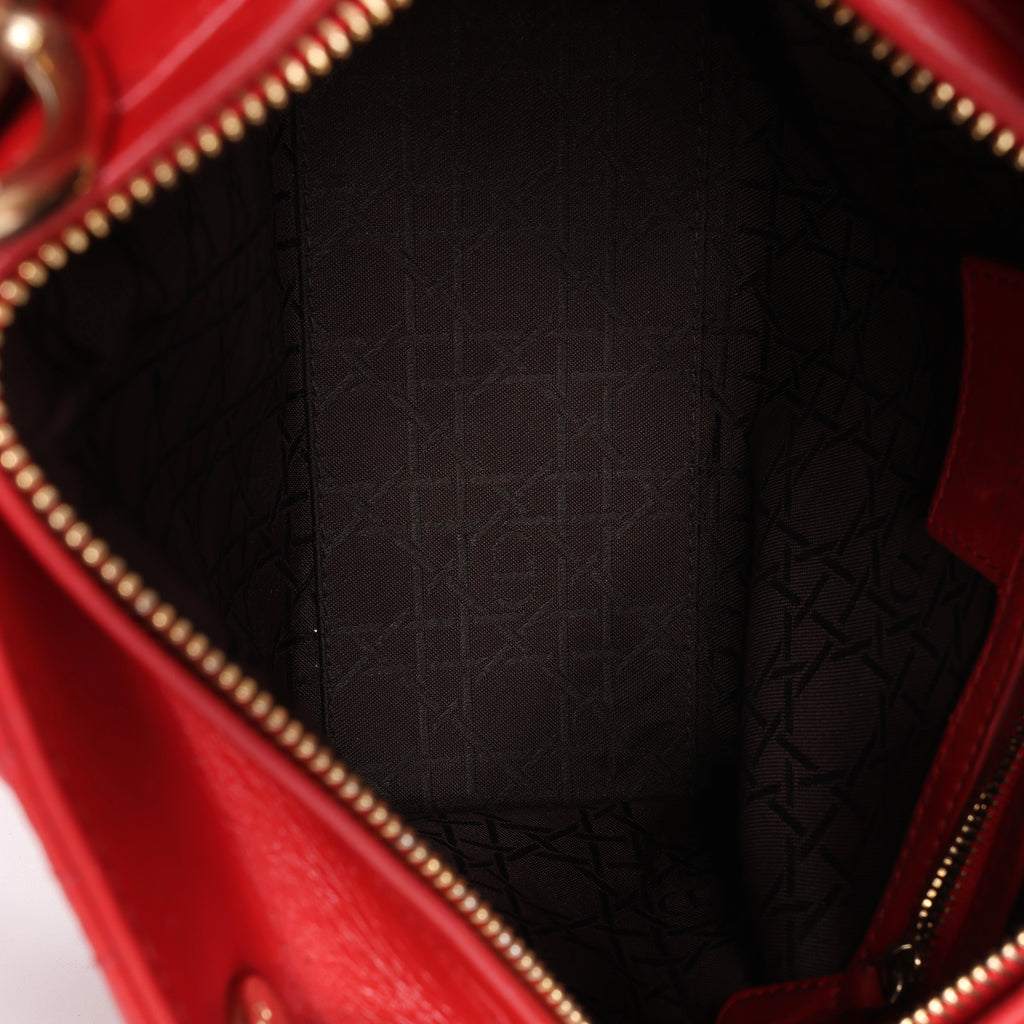 Dior Lady Dior Cannage Leather 2Way Handbag Red