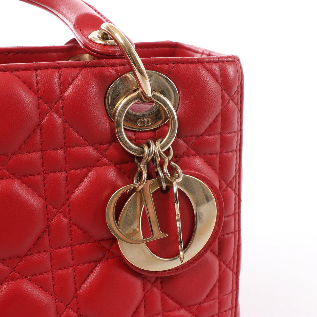 Dior Lady Dior Cannage Leather 2Way Handbag Red