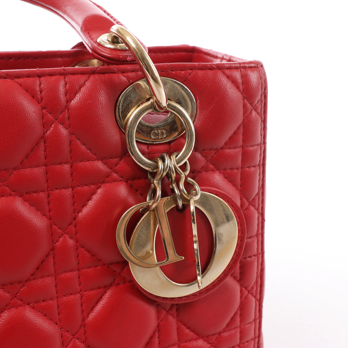 Dior Lady Dior Cannage Leather 2Way Handbag Red
