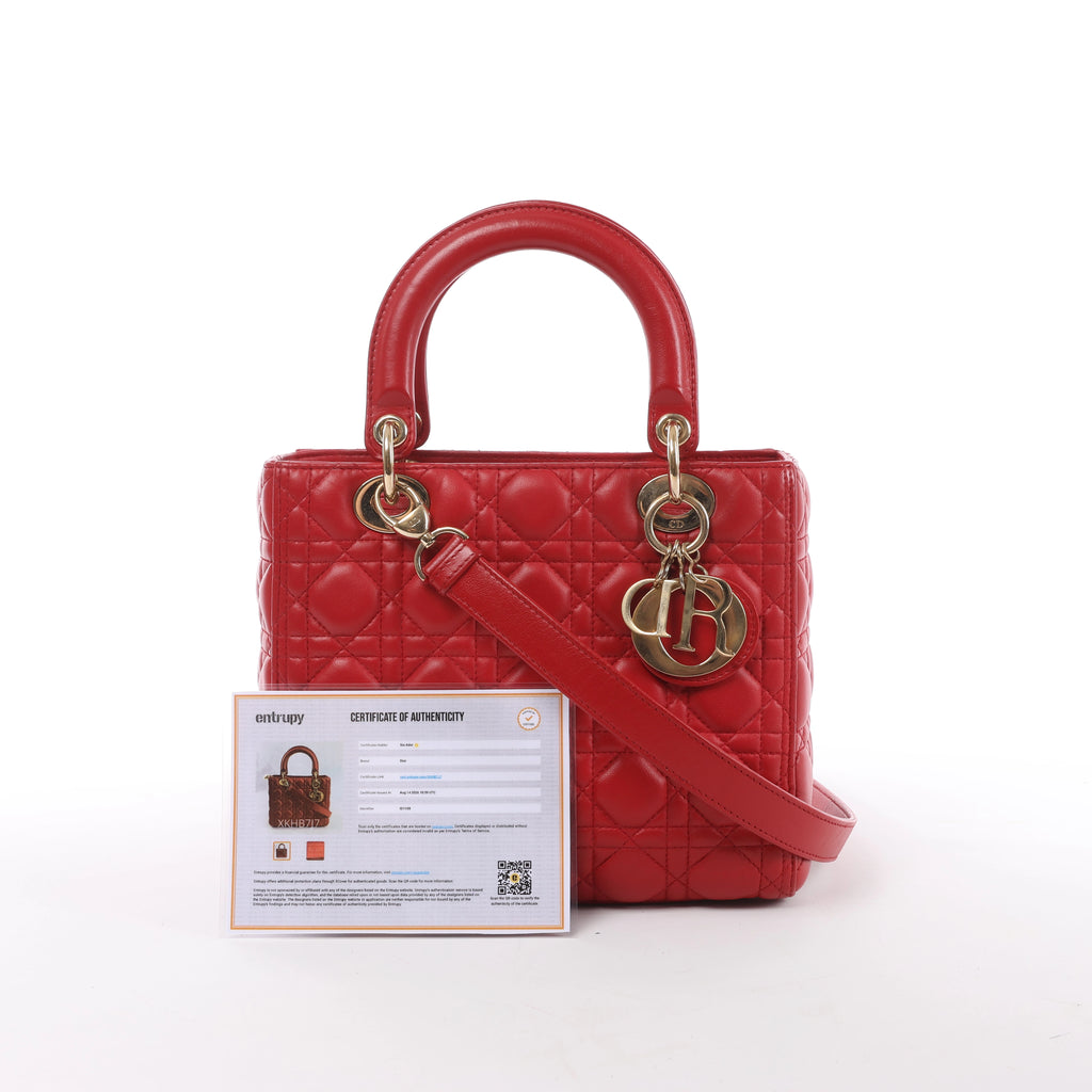 Dior Lady Dior Cannage Leather 2Way Handbag Red