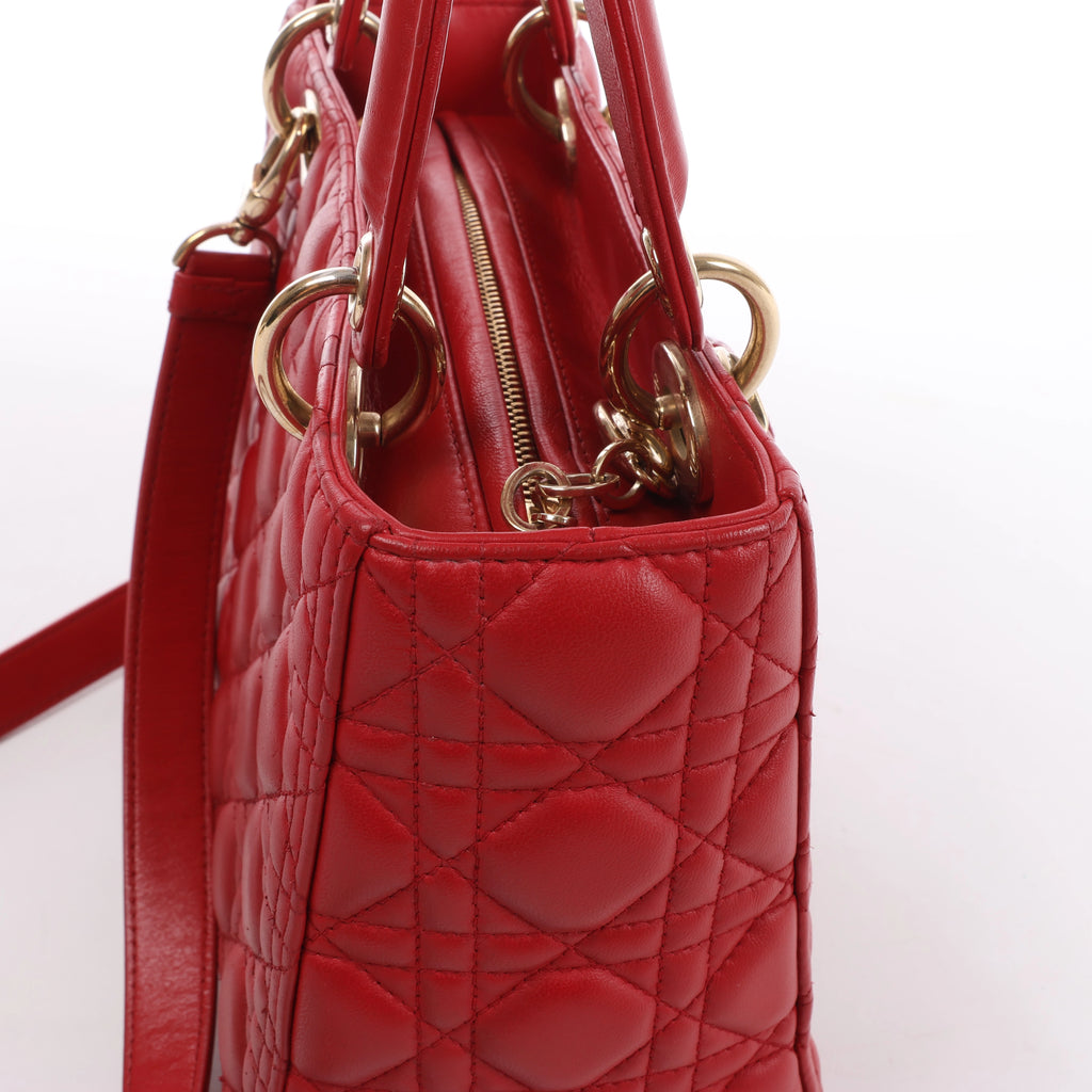 Dior Lady Dior Cannage Leather 2Way Handbag Red