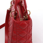 Dior Lady Dior Cannage Leather 2Way Handbag Red