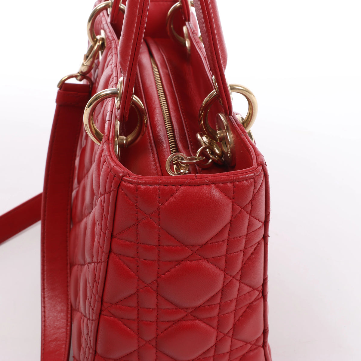 Dior Lady Dior Cannage Leather 2Way Handbag Red