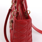 Dior Lady Dior Cannage Leather 2Way Handbag Red