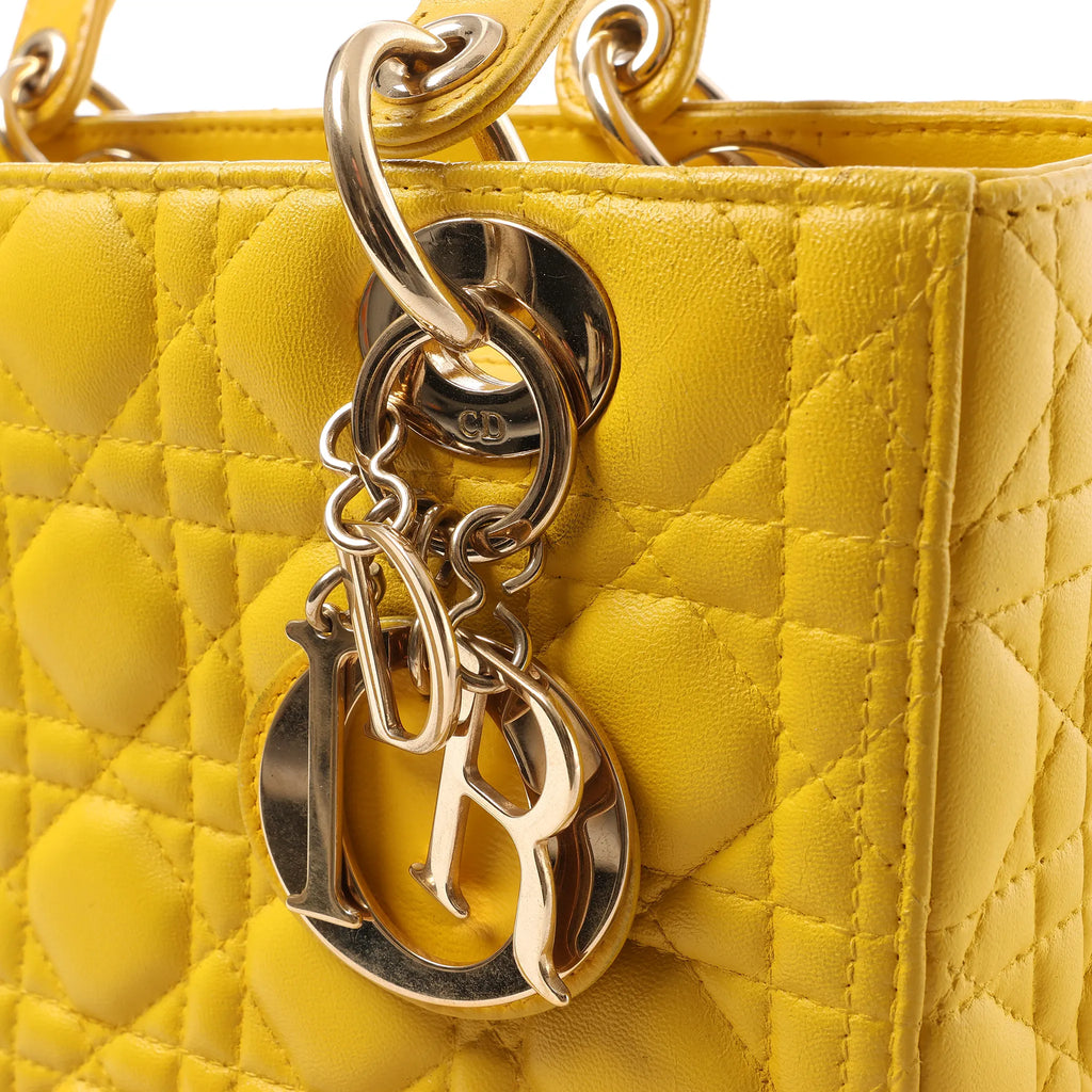Dior Lady Dior Cannage Leather 2Way Handbag in Yellow