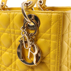 Dior Lady Dior Cannage Leather 2Way Handbag in Yellow