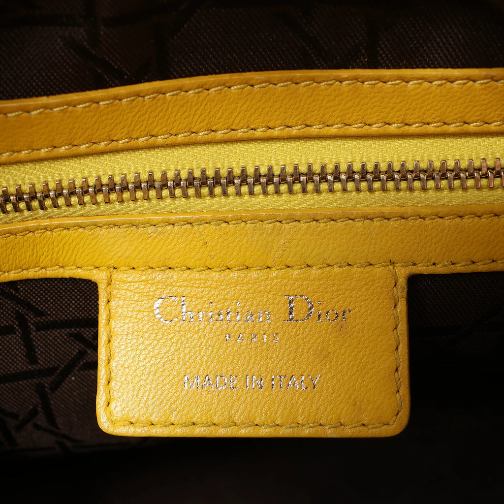 Dior Lady Dior Cannage Leather 2Way Handbag in Yellow