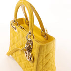 Dior Lady Dior Cannage Leather 2Way Handbag in Yellow