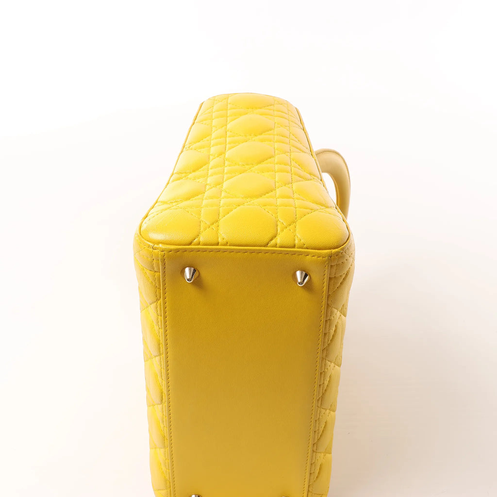 Dior Lady Dior Cannage Leather 2Way Handbag in Yellow