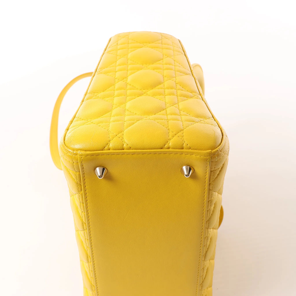 Dior Lady Dior Cannage Leather 2Way Handbag in Yellow