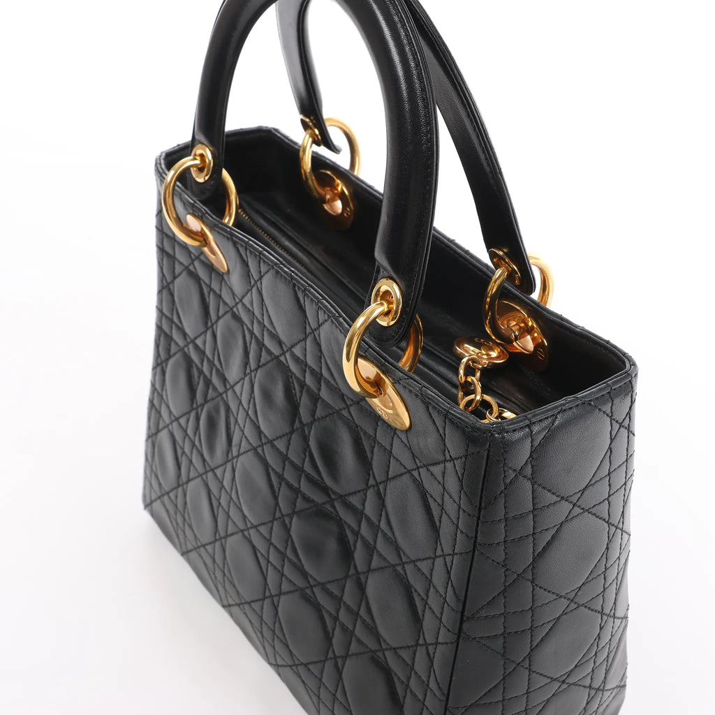 Dior Lady Dior Cannage Leather Handbag in Black