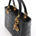 Dior Lady Dior Cannage Leather Handbag in Black
