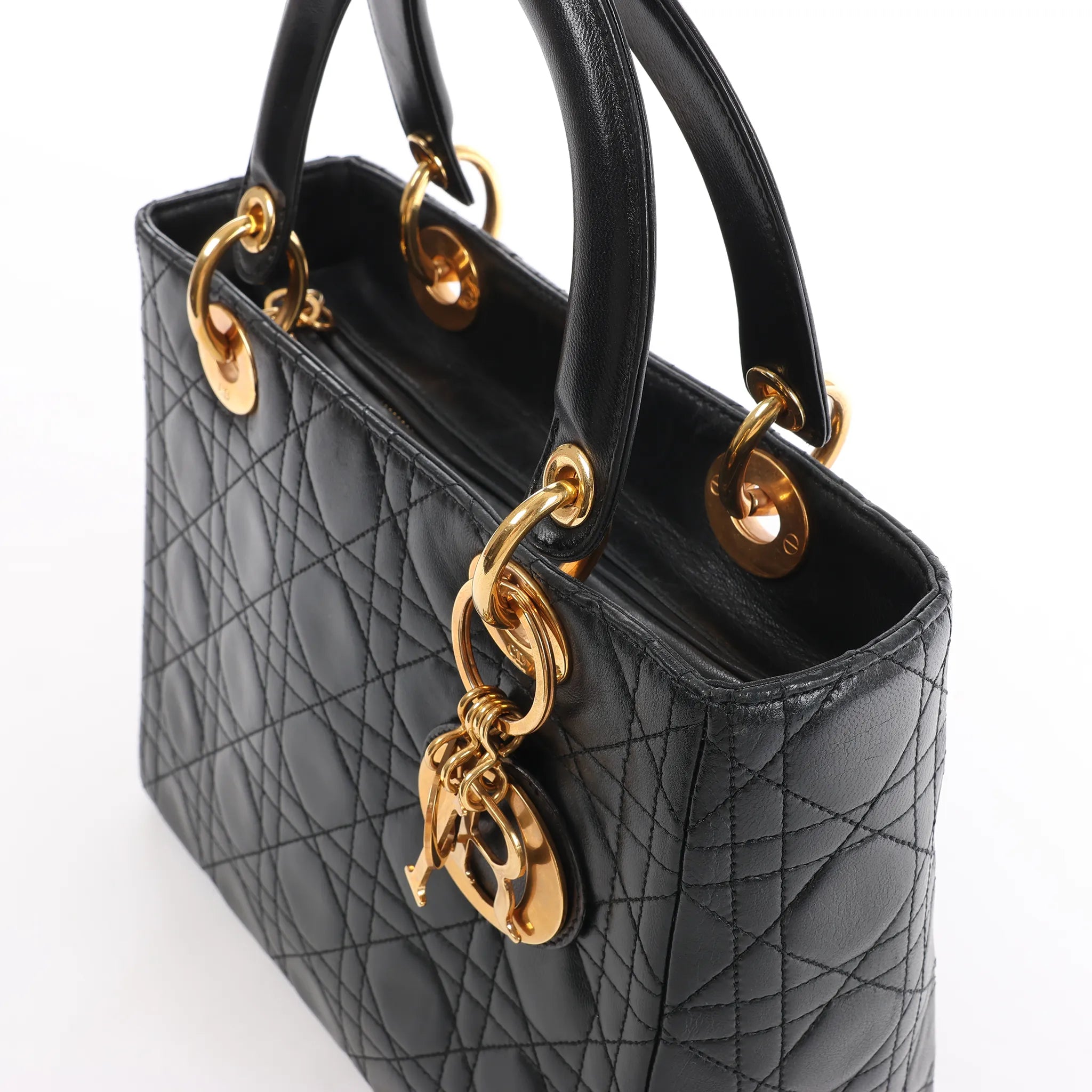 Dior Lady Dior Cannage Leather Handbag in Black