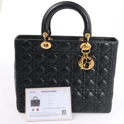 Dior Lady Dior Large Cannage Leather Handbag in Black