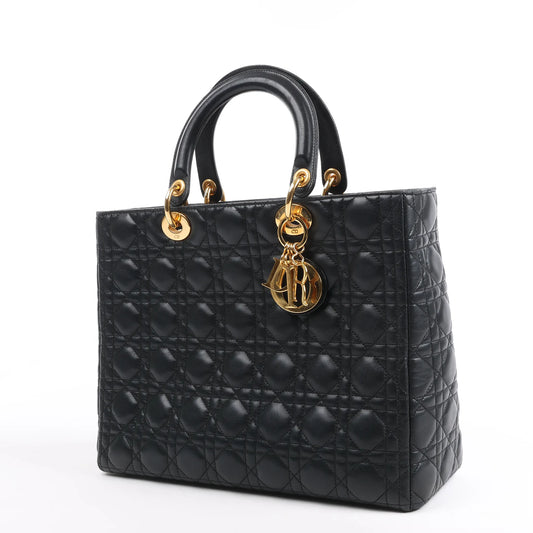 Dior Lady Dior Large Cannage Leather Handbag in Black