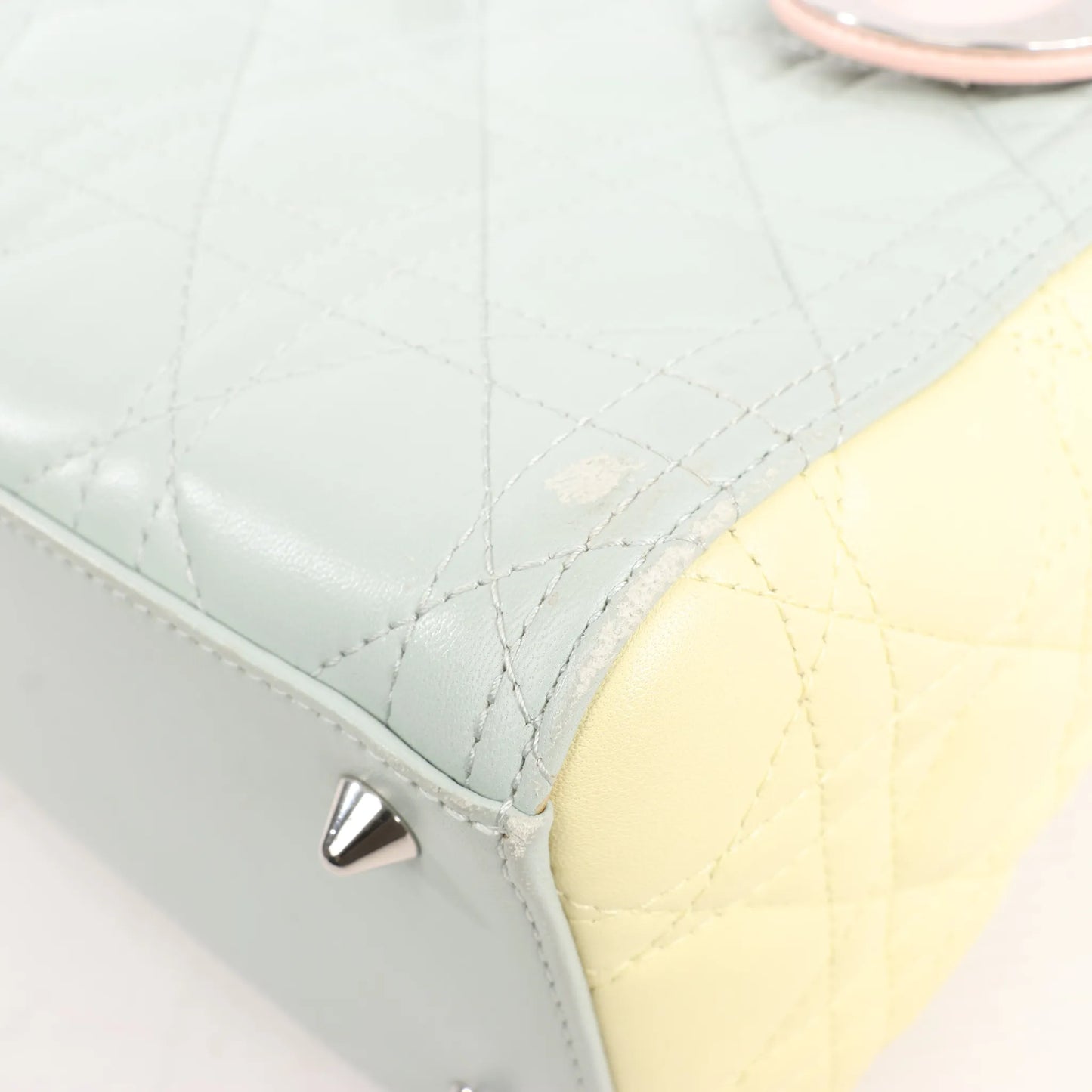 Dior Lady Dior Large Cannage Leather Handbag in Pastel Blue x Pink x Yellow