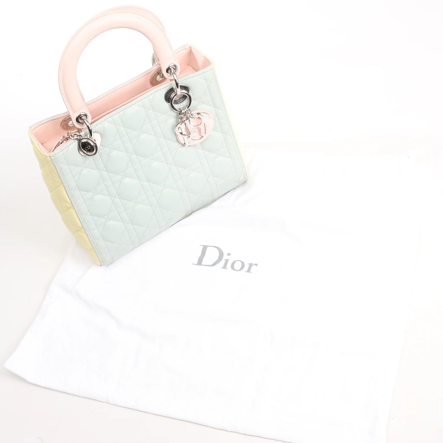 Dior Lady Dior Large Cannage Leather Handbag in Pastel Blue x Pink x Yellow