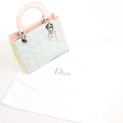 Dior Lady Dior Large Cannage Leather Handbag in Pastel Blue x Pink x Yellow