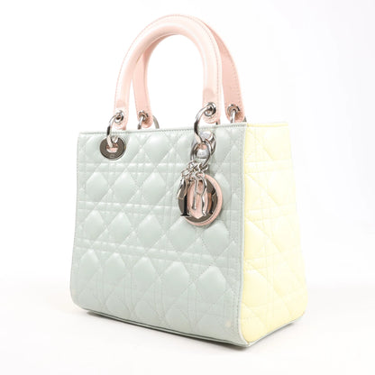 Dior Lady Dior Large Cannage Leather Handbag in Pastel Blue x Pink x Yellow